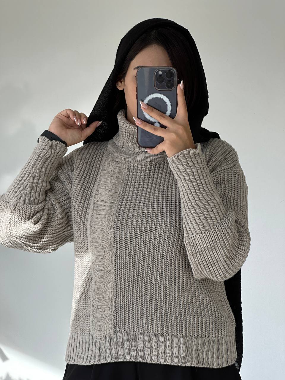 بافت یقه اسکی زاپ دار ترمه